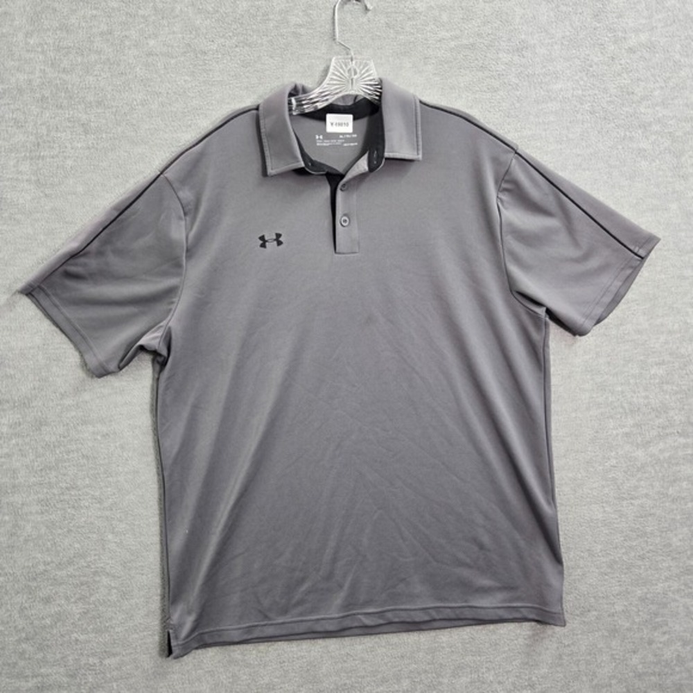 Under Armour Men Polo Shirt‎ XL Gray Logo Golf Performance HeatGear Loose Fit